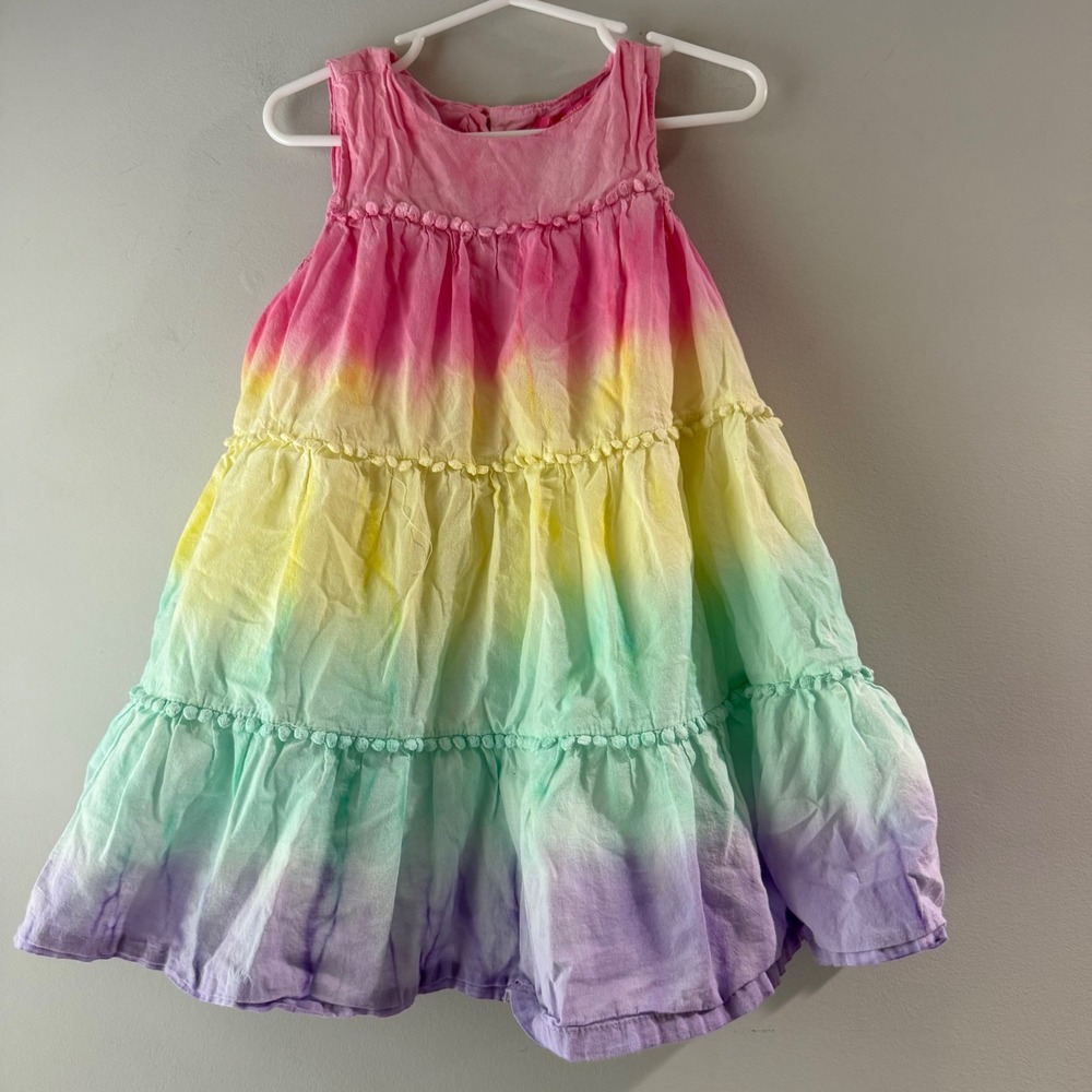 Isaac Mizrahi Tiered Dress Girls 5‎ Multicolor Rainbow Excellent Pom Pom Trim